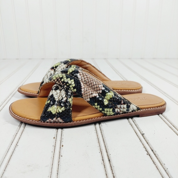 New Madewell Skyler Snake Skin Leather Green Brown Slide In Sandals K1038 - Picture 1 of 12